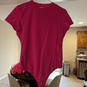 Hot pink Short-Sleeve Bodysuit - Womens Top